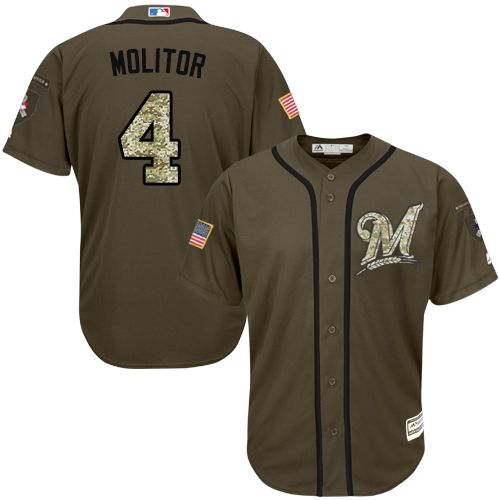 Brewers #4 Paul Molitor Green Salute to Service Stitched MLB Jersey